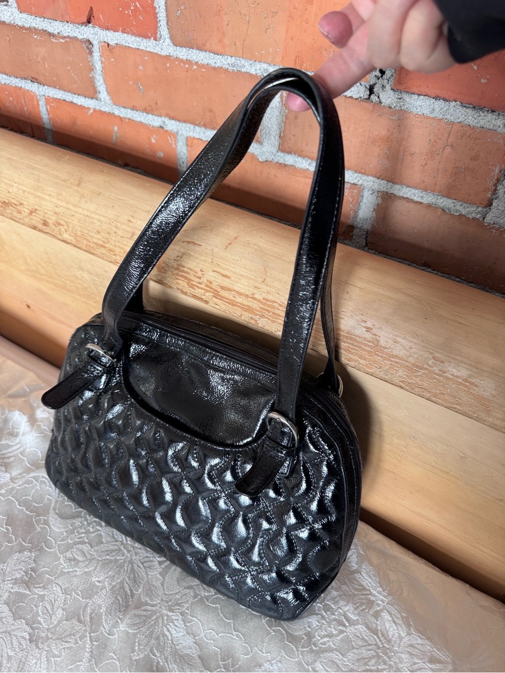Hobo Black Quilted Patent Shoulder Bag